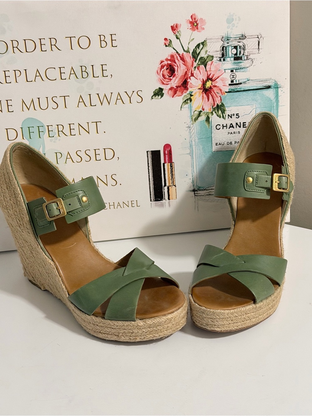 Hunter Olive Green Espadrille Wedge Sandals